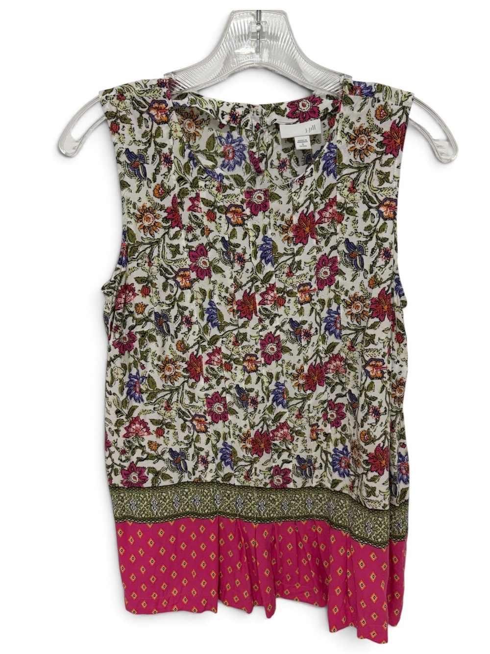 J. Jill Cream Floral Sleeveless Camisole with Pink Hem